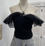 Thai Hottie Net Yarn Strap Splicing Bra Vest With Chest Cushions Anti-Slip Short Top Female 8128