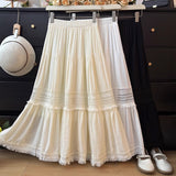 Gentle Wind Hollow Lax Subian Thin Half Body Skirt Woman Spring 2025 High-Waist Fold Loose Layer Cake Skirt Tide