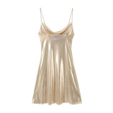 Spring 2025 New Fashion Temperament Low-Collar Bare Back Metallic Sling Dress Woman