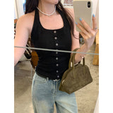 French Hanging Neck Sling Vest Women Wear 2026 New Outer Buckle Sleeveless Commuting Top In Summer