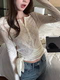 Spice Girl Lace Slim Skinny T-Shirt Girl With Belt Design Henry's New Apricot Long Sleeve T-Shirt Early Spring