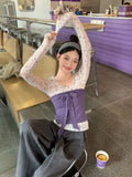 Purple Small Broken Flower Slightly Through The Long-Sleeved T-Shirt Girl Spring And Summer 2026 New Inner Repair Body Smear Bra Vest Two Sets