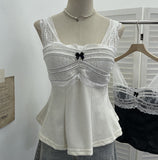 Real Shot Collision Lace Lace Splicing Sling Sling With Chest Cushions Wearing Short Sleeveless Top 9310