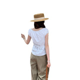 French Temperament Sesame Bubble Sleeves To Repair Short-Sleeved T-Shirt Women 2025 Summer New Beautiful Single Wear Small Top