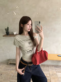 Designing A Hottie Kitten Prints Slanted Shoulder Short-Sleeved T-Shirt For Women 2026 Summer Body-On-Sleeve Short-Term Top