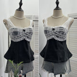 Real Shot Collision Lace Lace Splicing Sling Sling With Chest Cushions Wearing Short Sleeveless Top 9310