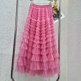 Lotus-Leaf Yarn Skirt Fairy Dress Girl 2025 Summer Slim Dress High-Waist A-Shaped Mesh Cake Skirt