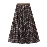 2025 Autumn Curry Lattice Half-Dress Woman Senior Sense A Word High Swing High Waist Thin Crobow Mid-Long Skirt