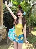 Dopamine Pure Hot Girl Yellow Bra Strapd To Women's Summer Holiday Dress Wearing Atmosphere Set