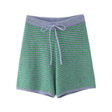 2025 New Women's Loose Knitting POLO Shirt Blond High-Waisted Knit Shorts Set 6427041