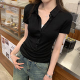 Silk POLO Shirt Hottie Body Short-Sleeved T-Shirt Girl 2025 Summer New Niche Design Pure Desire Top