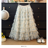 Large-Size Tie-Dyed Blue Cake Yarn Half-Dress Skirt Summer Fairy Layer Hundred Fold Fluffy Ponies Mid-Long Half Skirt Fashionable