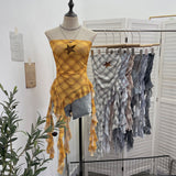 Star Embroidered Babes Style Print Tector Tector Tector Tector Vest Ribbon Short Sleeveless Top 1290
