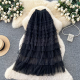 Fairy Heavy Industry Embroidery Mesh Dress 2025 Autumn French High-Waist Thin Ponum Cake Mid-Skirt