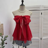 Sleeveless Shoulder-Out Braided Waistcoat Wave Chiffon With Bow Hanging Neck Sleeveless Short Top 6180