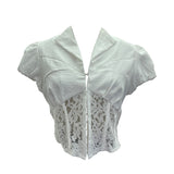 Real Shooting Short-Scuffed Lace Fish Bone Shirt For Girls Summer Babes Short-Sleeved Collared V-Neck Blouse 23715