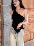 Spice Girl Beauty Back With A New Temperament Design With A New Temperamental Design Tilt Shoulder Knitting Irregular Waistcoat Sleeveless Top 2025