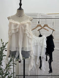 Summer Lotus Leaf Side Sling Shirt Women Feel Low Chest Bare Back Ribbon Loose Sleeveless Top 9670