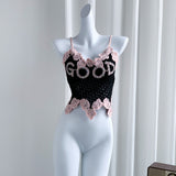 Real Shooting Pure Lust Wind Bump Color Lace Splicing Hollow Knitted Slings Women Summer Sexy Sleeveless Vest Repair Body