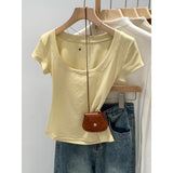 Mordell Shoulder-To-Shoulder U-Neck Short-Sleeved T-Shirt For Women's Summer 2026 New Explosive Pure Hottie Top