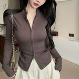 2025 Cardigan Spring And Autumn High-End Feel Shirt Semi-High Collar Bottom Shirt Can Wear A Coat