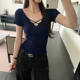 Pink Sister Babes Hollow V-Neck Short-Sleeved Knitted Shirt Women's Summer 2026 New High-End Feeling Small Top