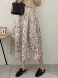 French Mesh Heavy Industry Embroidery Half Dress Woman 2025 New Autumn Egan Yarn Large Size A Word Half Skirt Long Skirt