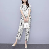 Cotton Silk Suit Women's Fashion Wear Summer New Loose Large-Size Ocean Gas Thin Silk Short-Sleeved Trousers Two Sets