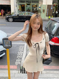 South Korea Dongdaemun New Slim Slimy Feminine U-Neck Sexy Waist Knitted Dress Woman Trend