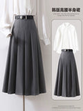 100-Fold Korean Version Of French Vintage Spring 2025 New A-Word Skirt High-Waisted Umbrella Skirt Thin And Long Gray