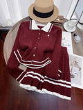 2025 Autumn And Winter New Japan And South Korea Embroidery College Wind Polo Lead Long Sleeve Knitted 100-Fold Skirt Two Sets Of Early Autumn