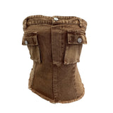 Summer Water Wash Side Cowboy Bra Vest Pocket Irregular Tight Tight To Take A Short Top 6602