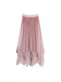 Autumn/Winter 2025 New High Waist Star Liangli Gold Velvet Lining Irregular Net Yarn Mid-Length Skirt