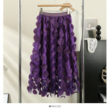 Heavy Industry Three-Dimensional Flower Mesh Yarn A-Word Half-Dress Women Autumn 2025 New Design Sense High-Rise Thin Fairy Skirt