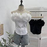 Real Shooting Three-Dimensional Flower Wrapped Breast Vest Women With Chest Pad Outside Wearing Bras Short Sleeveless Top 2718