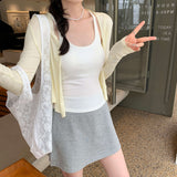 Lyselle Sky Gray Ice Silk Sunscreen Thin Cardigan Jacket Summer 2025 New Light Luxury High-End Feel Blouse
