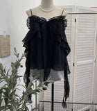 Summer Lotus Leaf Side Sling Shirt Women Feel Low Chest Bare Back Ribbon Loose Sleeveless Top 9670