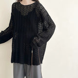 Lazy Wind Loose Long-Sleeved Knitwear Shirt 2026 Spring And Autumn New Women's Fashion Hollow Open Fork Top