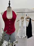 Real Shooting Babes Low-Chested Hanging Neck Slings Fish Bone Collar Belt Belt Buckle Buckle Short Coat 2881