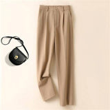 Grey Suit Pants Women Summer Thin High-Waisted Vertical Light Loose Thin Nine Points Leisure Small Cigarette Tube Pants