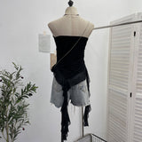Real Shot With Anti-Slip Letter Print Chest Vest Tsets Lace Splicing Mesh Yarn Irregular Top 1233