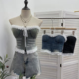 Real Shooting Lace Side With Cowboy Bra Vest Woman Summer With Chest Pad Outside Wearing Short Top 2761