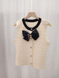French Small Scented Bow Sleeveless Vest Open Shirt Women's Summer New TemperamentÐÞ Knitted Shirt Wear Clothes