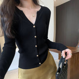 2026 Spring Shopping Mall Real Shot Button V Collar Inside The Bottom Of The Knitted Shirt Women Autumn And Winter Beautiful Ocean To Repair The Body Tide