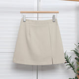 High-Waisted Open Forked-But Hip Anti-Walking A-Word Short Skirt Woman 2025 Suit Fabric Thin A-Dress Skirt 8871