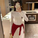 Lyselle Tiansian Is A Beautiful Beautiful Round Collar Long Sleeve With A Bottom Shirt T-Shirt For The Women's 2025 New Top In The Early Autumn