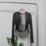 Design With A Thin-Dyed Sexy Mesh Long-Sleeved Sunscreen T-Shirt With A Short Top 8928