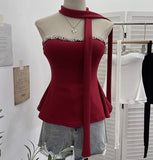 Real Shoot Drilling Hanging Neck Ribbon Slings Slings With Bra Cushions In The Shoulder Sleeveless Top 9291