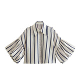 Women's Clothing Spring 2025 New Loose Casual Striped Lantern Sleeve Short Shirt Lady Top
