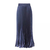 2025 New Women's Color Metallic Metallic Luster 100-Folded Dress Long Organ Skirt Half-Dress Skirt